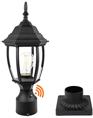 Dusk to Dawn Outdoor Post Light Hardwired 120V, Waterproof Aluminum Pole Light Fixture with Pier Mount Base, Exterior Lamp Post Lantern Head with Clear Glass for Garden Yard Patio Pathway (6 Inch)