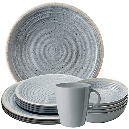Camping Melamin-Geschirr Set 16-teilig Teller & Kaffee-Tassen - Unzerbrechlich für Wohnmobil, Wohnwagen, Bulli & Camper - Spülmaschinenfest & Kompakt - Retro, Boho | SUNDREAM Mirage