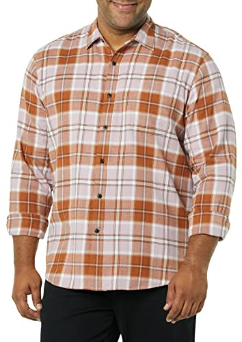 Amazon Essentials Men's Regular Fit Long-Sleeve Flannel Shirt, Soft Brushed Cotton, Lightweight yet Warm, Mauve Rust Plaid, X-Large