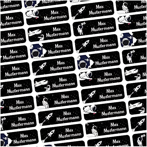 Namensaufkleber Astronaut Weltraum personalisiert wasserfest 60 Stück Kita | Namenssticker mit Wunschname für Brotdose Trinkflasche Stifte Schule Federmappe Kindergarten Schulstart spülmaschinenfest