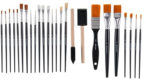Hello, Artist! 25 Piece Craft Brush Value Pack, Suitable for All Creatives, for Use with Acrylic, Watercolor, Tempera, Gouache, and More