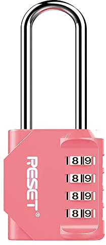 RESET-060 Lucchetto a combinazione, gancio lungo 6.1 cm - Lucchetto a combinazione impermeabile per armadietto, recinzione, cassetta degli attrezzi -Rosa