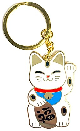Jungle Empire Llavero con amuleto de la suerte – Luck to Go | Gato Guiño – Buena suerte | Gato de la suerte | Llavero coche | Maneki Neko | Inauguración de la casa