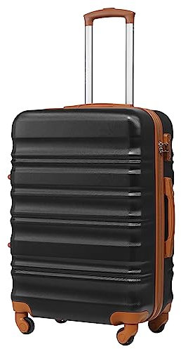 COOLIFE Hartschalen-Koffer Trolley Rollkoffer Reisekoffer mit TSA-Schloss und 4 Rollen (Schwarz/Braun, Mittelgroßer Koffer)