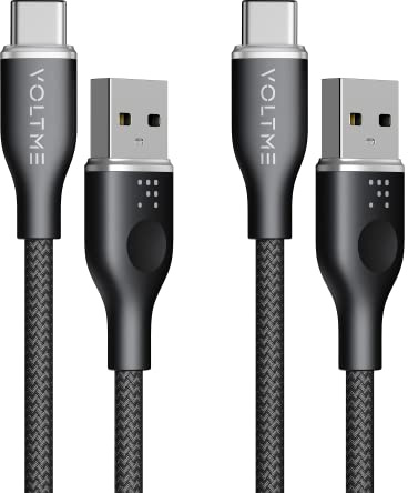 VOLTME Cable USB C Carga Rapida 60W, Cable USB A USB C Nylon Trenzado [1M, 2 Pack] Compatible con iPhone 15 Pro MAX, Galaxy S24 S23 S22, Huawei P50 P40 P30, Google Pixel, Negro