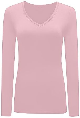 AJFASHION Women's Long Sleeve V Neck T-Shirt, UK Size 8-26, Regular Fit, Viscose-Elastane, Multiple Colors, Casual Wear, Made in UK