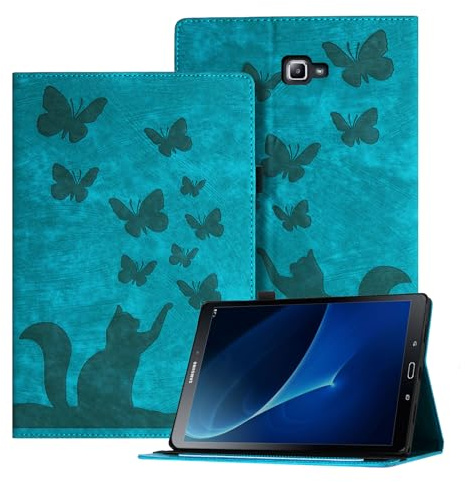 Auslbin Geprägte Galaxy Tab A 2016 Hülle 10.1, Schmetterlings und Katzen Themen Retro PU Leder Tablet Hülle für Galaxy Tab A6 (2016) 10.1, Grün