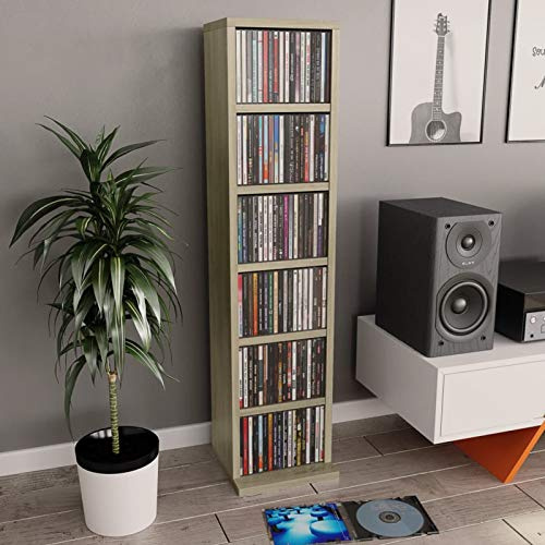 LAPOOH CD-Schrank, CD Regal, CD Ständer, DVD Regal, CD Rack, Regalständer, Regal Ständer, Sonoma-Eiche 21x20x88 cm Spanplatte