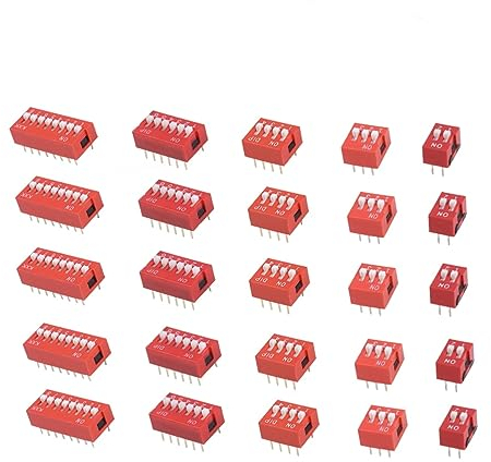 Housoutil 35pcs DIP Slide Coding Switch Plug Outlet Toggle Switch 2.54MM Direct Plug Red 1-8 Position Circuit Board Set