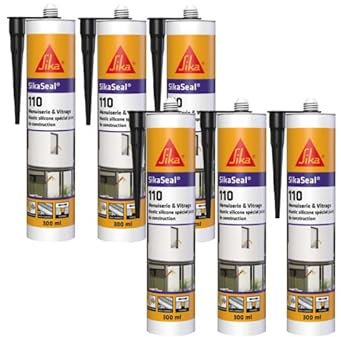 Lot de 6 mastics silicone SIKA SikaSeal 110 Menuiserie & Vitrage - Noir - 300ml