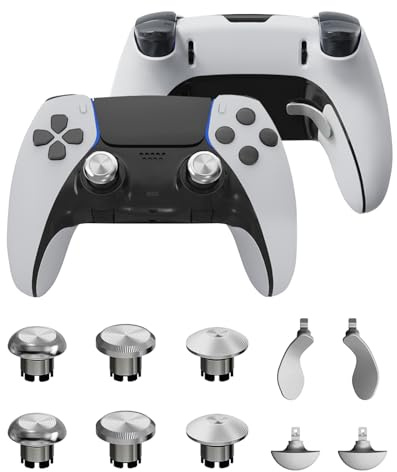 CHARM FOCUS Metal Thumbsticks & Back Paddles for PS5 Edge Controller, Analog Thumb Sticks Caps Replacement Kit for PS5 Dual Sense Edge Stick Module, 6 Joysticks, 4 Back Buttons, Silver