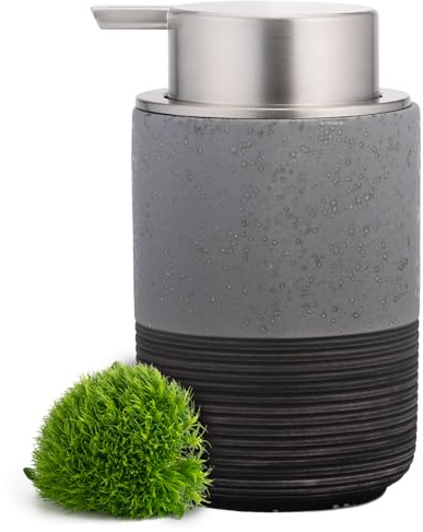 EMPO Distributeur de savon en céramique gaufrée pour les mains, 300 ml, distributeur pour nettoyant visage et savon liquide, pour cuisine et salle de bain, avec pompe à mousse (gris)