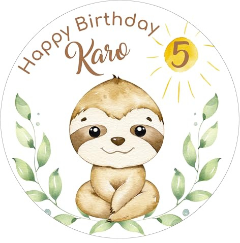 Tortenbild Muffinaufleger Faultier personalisiert mit Text für Geburtstag - Fondant, Oblate oder Dekorpapier Plus