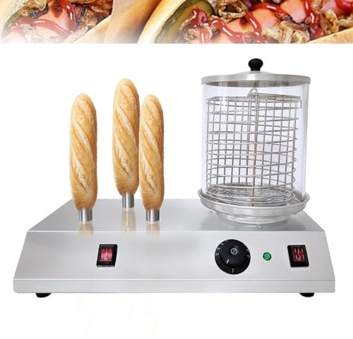 oiakus Máquina eléctrica para Hacer Perritos Calientes, máquina para cocinar a la Parrilla de Salchichas, máquina para cocinar a la Parrilla de Salchichas con 3 Varillas de Aluminio calefactoras