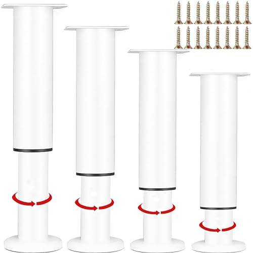 Bigingjia 4 Stück Möbelfüße Höhenverstellbar,Möbelbeine Metall Weiß, Möbelfüße Verstellbare,DIY Füße für Möbel 250-420mm, Bettfüße für Sofa, Nachttisch, Schrank,einsetzbar für Verschiedene Möbeltypen