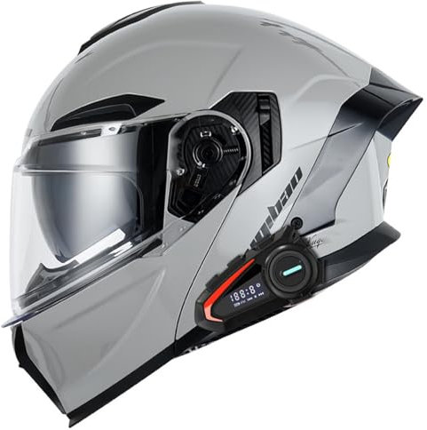Klapphelm mit Sonnenblende Bluetooth Motorradhelm Helm Motorrad Klapphelm Motorradhelm ECE Zertifiziert Integralhelme Mit Doppelvisier und Mikrofon Motorradhelm Klappbar Für Herren Damen G,L