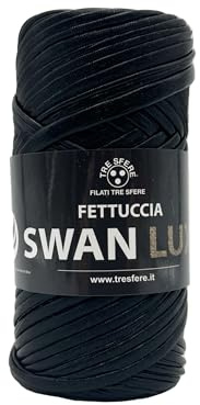 fettuccia per borse Swan Lux 120g - 50 mt per uncinetto 6-8 per creare borse handmade (effetto lux, nero - 06)