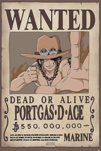 Grindstore One Piece Wanted Ace Maxi-Poster, laminiert, großer Wandkunstdruck, Wanddekoration, Heimbüro, Klassenzimmer, Dekoration, Geschenkidee, dekorativer Druck, 91,5 x 61 cm