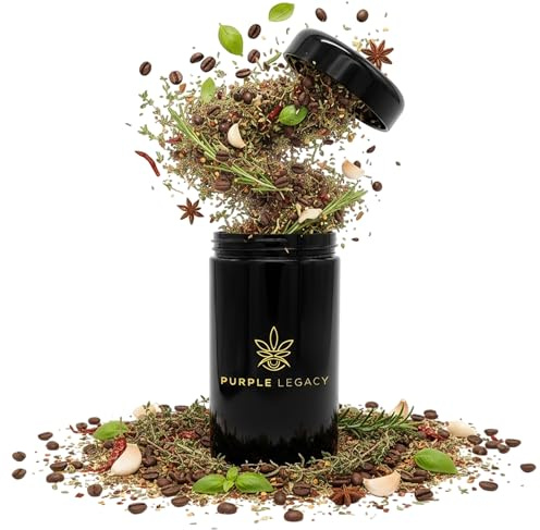 PURPLE LEGACY® Geruchsdichte Dose aus UV-Violett-Glas | Luftdichte Behälter für Kräuter, Tee, Kaffee Aufbewahrung Luftdichtes Glas | 1x 500ml Version