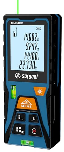 Laser Distance Measure Backlit LCD with Bubble Levels Enhanced-Bright 393FT