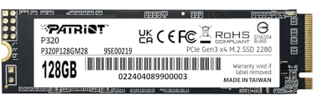 Patriot P320 128GB Interne SSD - NVMe PCIe Gen 3x4 - M.2 2280 - Solid State Drive - P320P128GM28