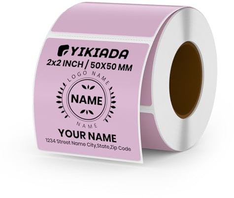 YIKIADA Violett Thermoetikett Vinyl 50 × 50 mm Rolle Quadratisch Selbstklebend Umzugsaufkleber Wasserdicht Beschriften Name Aufkleber für Büro QR Code LOGO 500 Stück