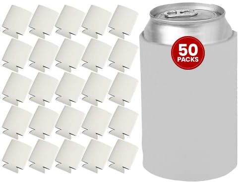 Gifts by Design 50 Ct of Kan-Tastic Can Cooler & Holder – White – Soft, Flexible Foam Keeps Beer, Soda, Water Cool & Fresh – Great for Custom Designs for DIY Projects, Events, Company Promotions