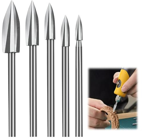 5 Pièces Outils Sculpture Bois pour Dremel, Mèches de Sculpture sur Bois avec Tige de 1/8, Ensemble d'Outils de Sculpture Acier Blanc pour Outils Rotatifs, Bricolage, Gravure, Ponçage, Perçage