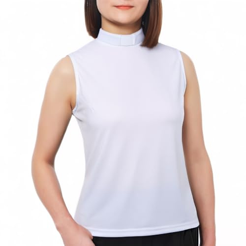 BPURB Dam prästdräkt ärmlös t-shirt med flik krage präster präst outfit präst kostym sommar skjorta toppar, Vitt, XL