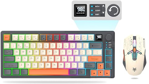 Attoe 75% Wireless Gaming Tastatur und Maus Combo, Mechanische Tastatur + 3D 1600DPI Mäuse, 2000mAh Akku, RGB Hintergrundbeleuchtung Tastatur mit 80 Tasten Computer PC Gaming Tastatur für PC/Laptop
