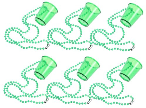 Cabilock 6pcs Green Beaded Shot Glass Necklaces Reusable Plastic Mini Cups for Bachelor Parties St Patrick's Day and Christmas Party Decorations