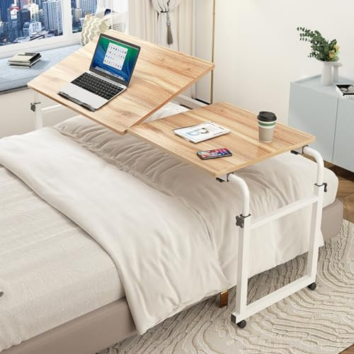 Mobiler Beistelltisch mit verstellbarer Höhe und Rollen, Schreibtisch für Bett, Computertisch für Bett, Schreibtisch