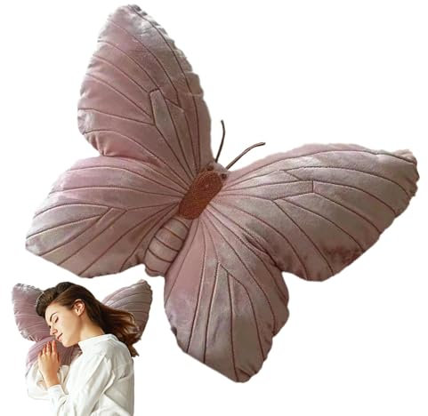 Wusideday Butterfly Throw Pillow, 15.7 x 11.8 Inch Pink Velvet Butterfly Shaped Decorative Pillow, Plush + Sponge Fill, Soft, Indoor Use, Lounging & Decor