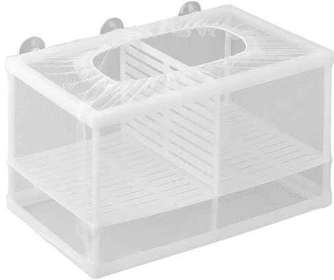 Pawfly Fish Tank Breeder Net Aquarium Fish Breeder Box with Nylon Mesh & Suction Cups Separation Net Large Isolation Fish Fry Hatchery Incubator Hatching Box for Shrimp Betta