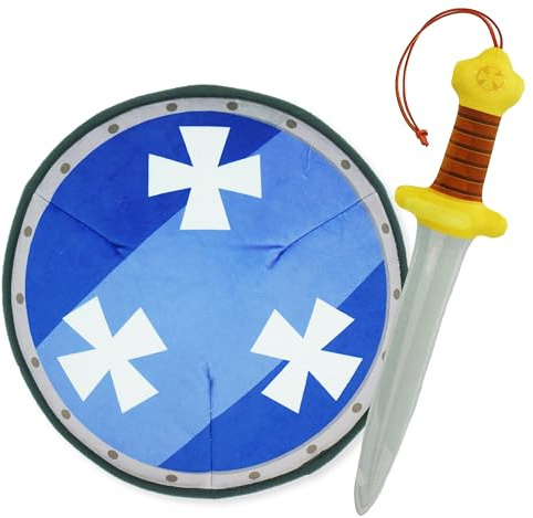 Lullaberry Little Knights Sword and Shield Playset - Safe Plush Soft Pretend Play Weapons - Gifts for Kids - Blue Warrior
