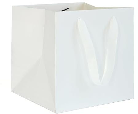 AZOWA Weiß Papier Geschenktüte quadratisch Groß Geschenktüten mit Henkel Party Geschenk Papiertüten (25 x 25 x 25 cm, 10 Stück)