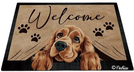 Willkommen Pfote Englischer Cocker Spaniel Hund 40X60Cm Eingangstürmatte Schmutz Widerstehen Sauberlaufmatte Rutschhemmender Haustür Fußmatten Badematten Für Schlafzimmer Küche Badezimmer