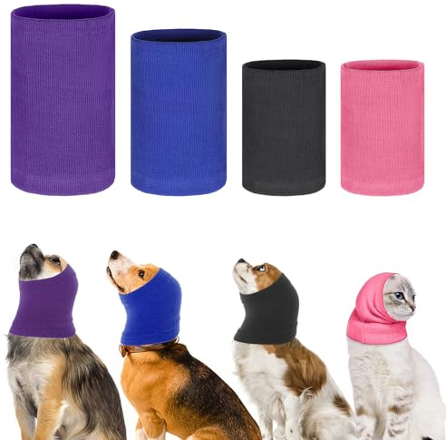 4 Pcs 3 Size Dog Ear Muffs, Stretchy Hoodie for Dog, Non-Noise Dogs Ear Muffs, Cute Dogs Ears Covers for Neck Warmer Bath Grooming Drying Noise Protection(Small/Medium/Large)