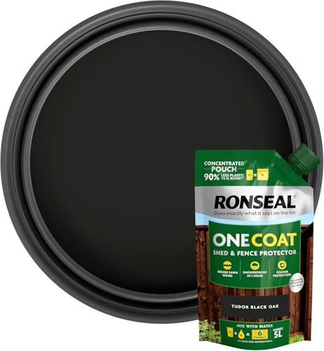 One Coat Shed & Fence Paint Refill Pouch – 950ml – Tudor Black Oak – Mix 1 Pouch with 4L Water to Make 5L – Same as Ready-Mixed Buckets – Weatherproof Wood Treatment for Fences & Sheds