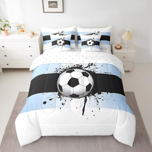 Feelyou 7 Piece King Size Soccer Comforter Set, All Season Luxury Dynamic Soccer Bed in a Bag for Bedroom,Sports Style Bedding Set with Comforters, Sheets, Pillowcases