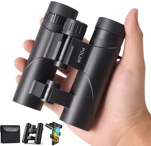 POLDR Kompaktes Fernglas für Erwachsene, 12 x 25, leistungsstark, wasserdicht | Mit Telefonadapter, klein, einfacher Fokus, HD-Fernglas für Vogelbeobachtung, Konzerte, Wandern, Reisen, Kreuzfahrt
