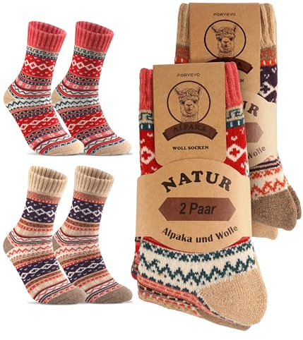 FORVEVO 4 Paar Alpaka socken Damen Herren,Warme Wollsocken,Weiche Wintersocken Stricksocken Weihnachtssocken für Damen（Multicolor01,M）