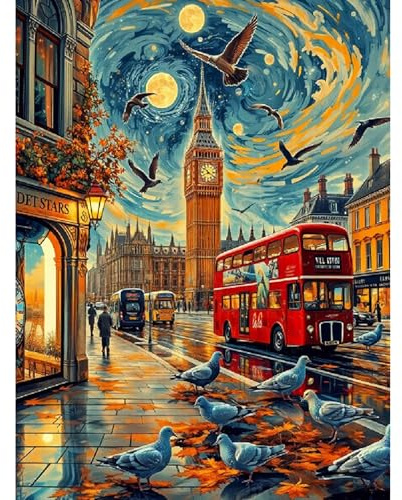 Camocin Art Diamond Painting Erwachsene, London bei Nacht, 30x40 cm | Diamond Painting Bilder, DIY Bastelset, 5D Diamanten, Wanddeko, Geschenkidee, komplett mit Zubehör