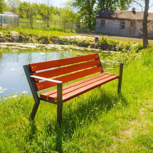REKORD Gartenbank 185 x 59 x 76 cm Robuste Parkbank aus verzinktem Metall und Holz mit Rückenlehne wetterfeste Outdoor Sitzbank Bank für Garten Terrasse Balkon Vorgarten – Gladiator Bis - Mahagoni