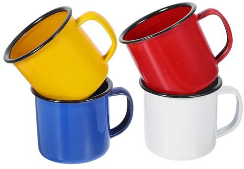 VICASKY 4PCS Enamel Coffee Mug, Vintage Camping Tea Drinking Cups Set Camping Travel Tea Mugs for Outdoor Picnic Home Office Assorted Color