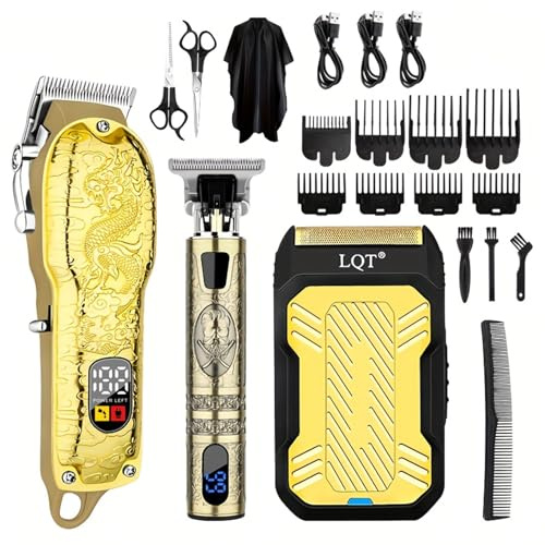 LQT Set de cuidado para hombre, juego profesional de cortapelos y recortadora de barba, inalámbrico, carga USB, silencioso y ligero, el set de regalo perfecto para papá (Navidad, cumpleaños, día del