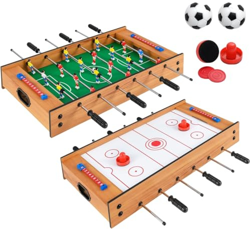 Maxmass 2 in 1 Football Air Hockey Combo Table, Multi-Game Table with Soccer Balls, 2 Pucks, 2 Pushers, Wooden Table Top Foosball Sports Play Tables for Game Rooms Bars Parties Arcades