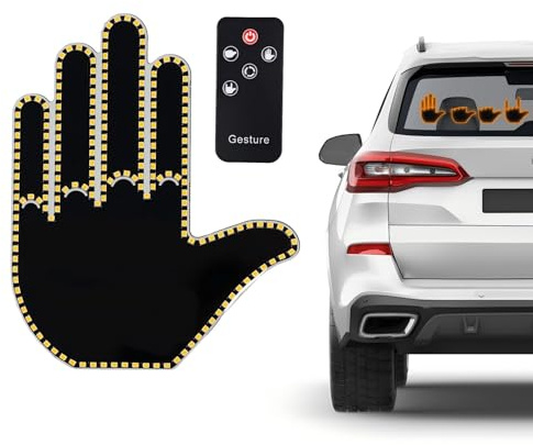 Middle Finger LED Light for Car Finger Gesture Light with 6 Keypad Remote Control for Car Back Window LED Hand Sign Accessory and Road Rage Funny Gift for Men Women Easy Install with Tape Gadgets