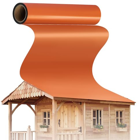 Teodute 1mx5m Alluminio Membrana Autoadesiva per Tetti, Pellicola in PET Spessa 1,2mm, Guaina Catramata Bituminosa per Casette Giardino Garage e Capannoni (Arancione)