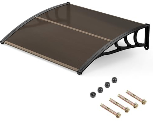 COSTWAY Auvent de Porte d'Entrée 100,5 x 75.5 cm, Marquise de Porte Extérieur en Aluminium, Protection Solaire Contre Pluie, Panneau Double Couche avec Revêtement, pour Fenêtre Café (Brun)